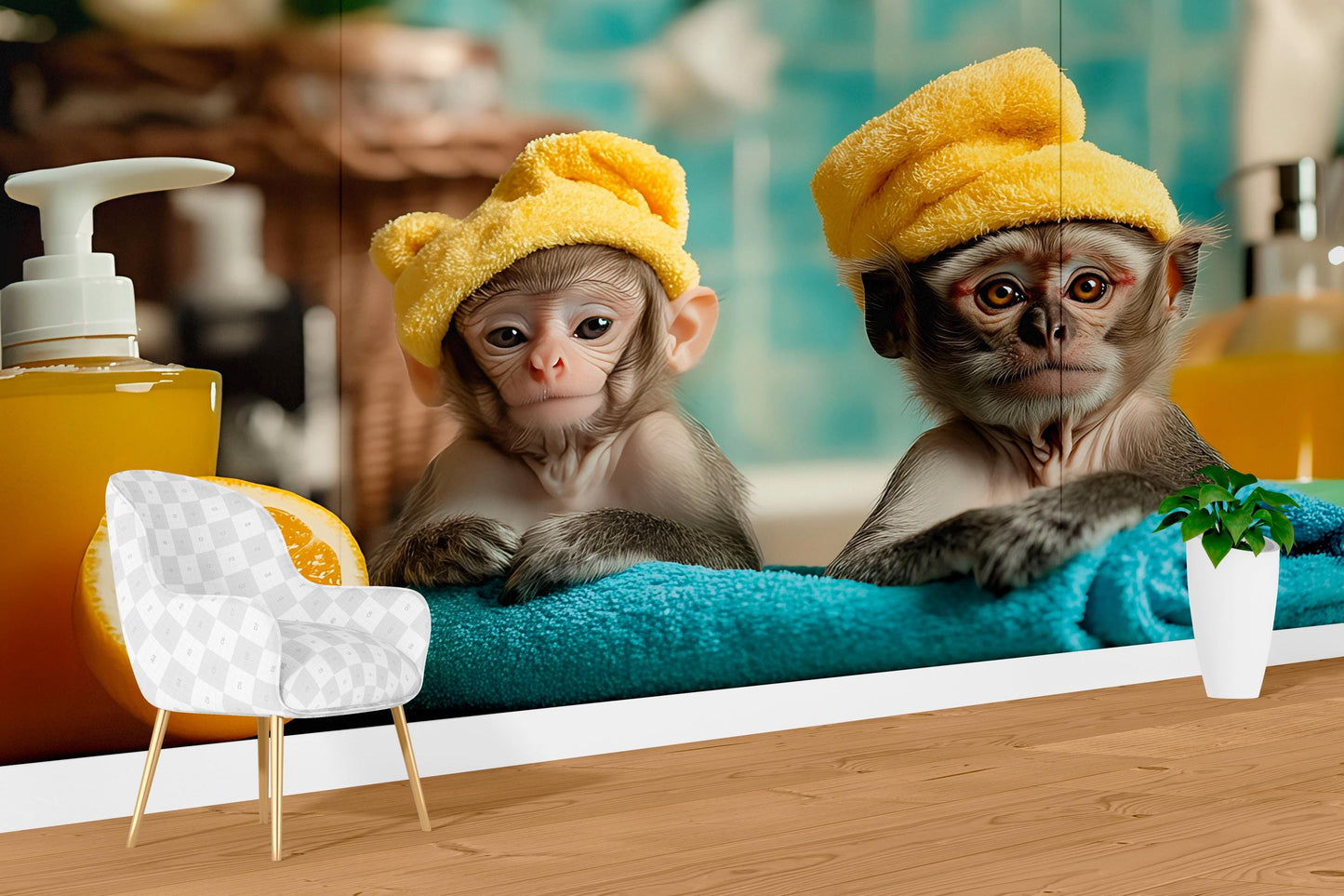 Spa Decor Wall Art Monkeys in Towels | Cute Animal Bathroom Print | Funny Monkey Poster for Salon, Spa, Office, or Kids Room Vn676
