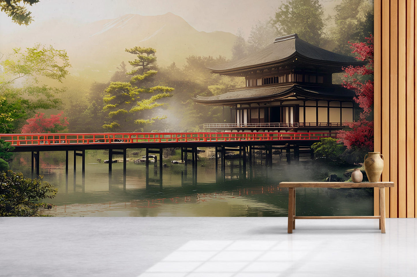 Japanese Temple Wall Mural – Tranquil Zen Garden Wallpaper for Living Room or Office Decor Vn498
