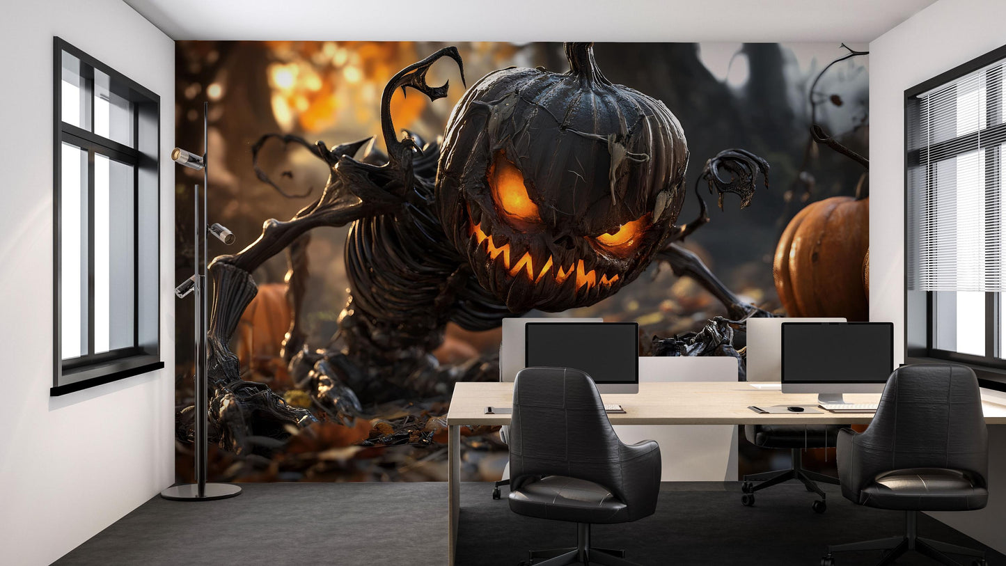 Evil Pumpkin Monster Wall Mural – Creepy Halloween Horror Office & Home Décor Vn794