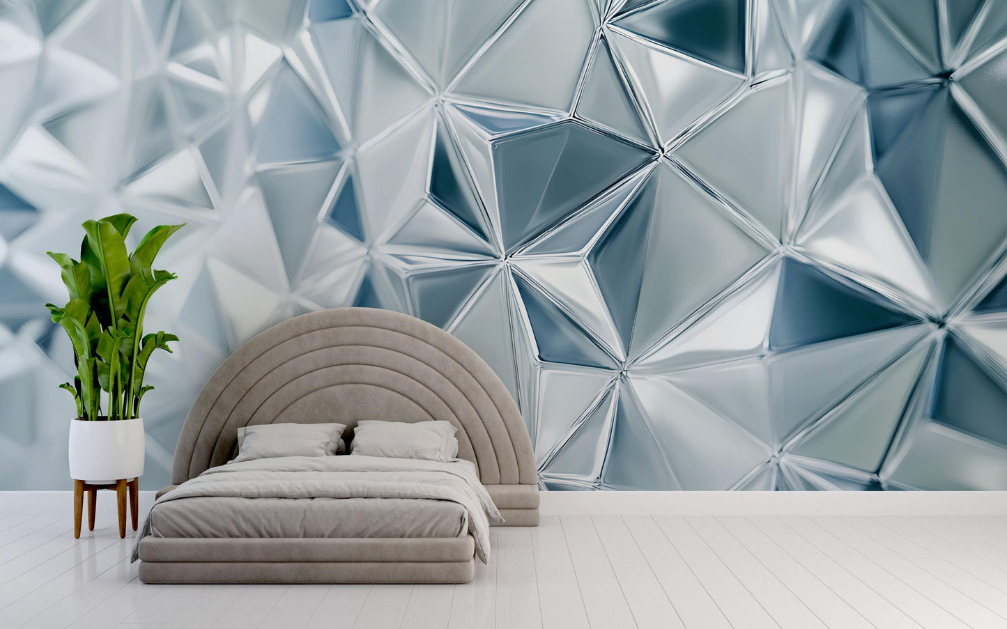 Modern Geometric 3D Wall Mural – Abstract Crystal Pattern for Bedroom Decor Vn661