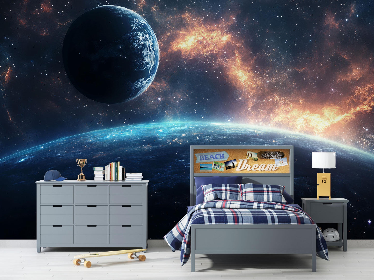 Planet Earth Wall Mural – Outer Space Galaxy Wallpaper, Cosmic Accent Wall for Living Room or Bedroom Vn864