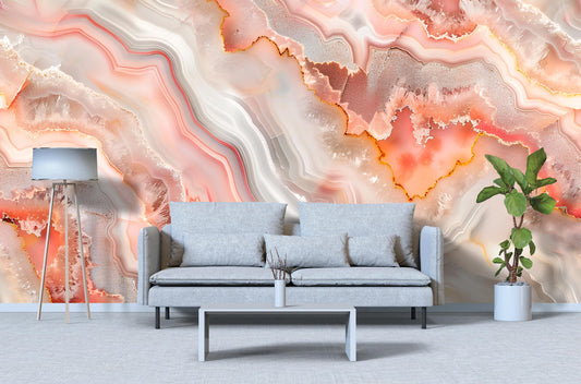 Pink Agate Wall Mural – Crystal Stone Pattern Wallpaper in White & Rose Tones Vn1092