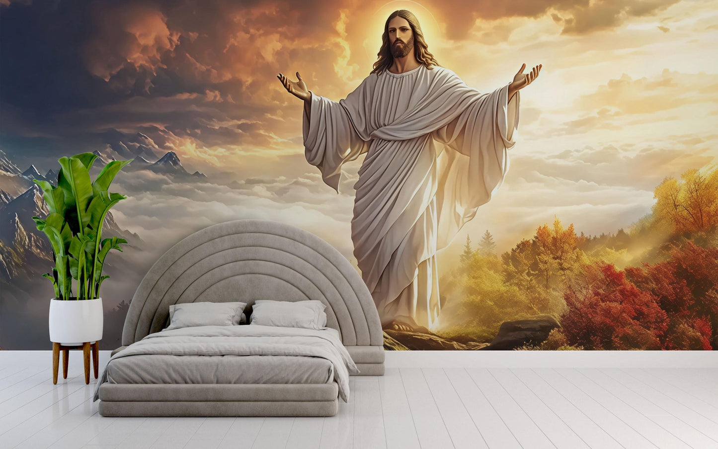 Jesus Wall Mural - Christian Bedroom Decor - Religious Jesus Christ Wallpaper - Inspirational Faith Mural Art - Jesus and Nature Vn609