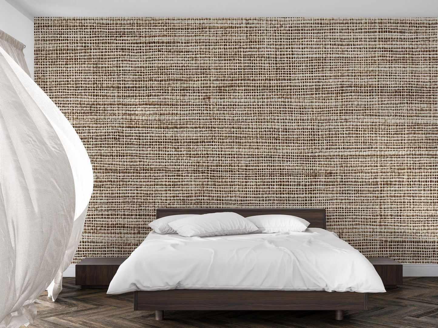 Textured Linen Wallpaper – Neutral Woven Fabric Look Wall Mural for Modern Interiors Vn1011