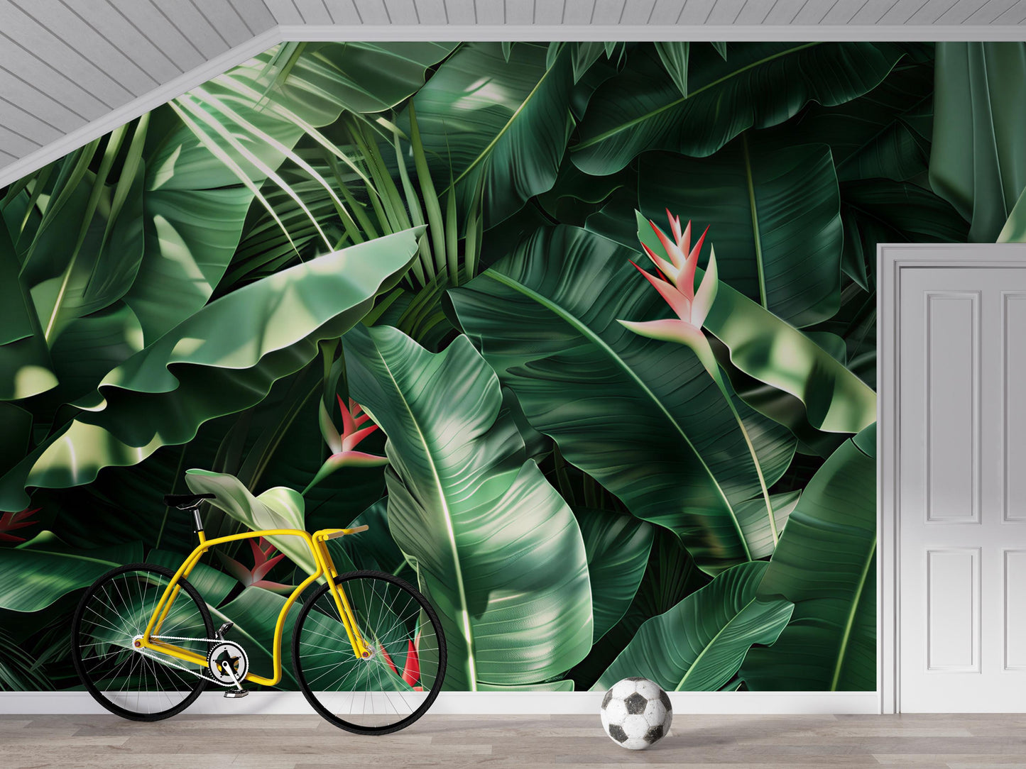 Tropical Jungle Leaf Wall Mural – Bold Green Botanical Wallpaper with Exotic Plants Vn1052