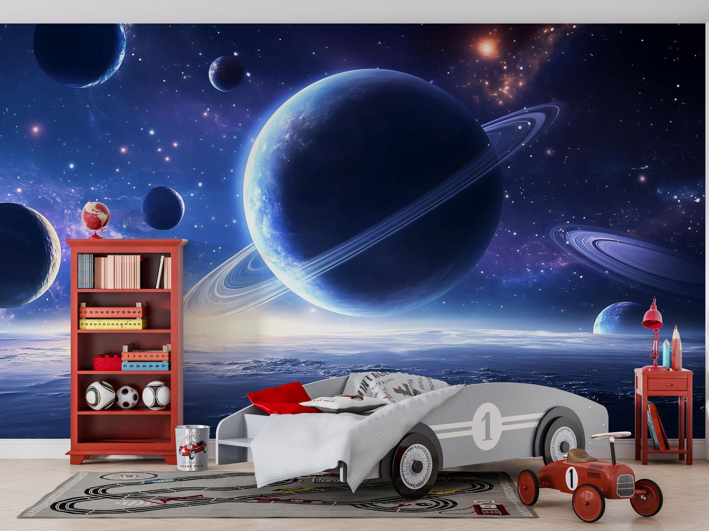 Saturn Planets Wall Mural – Outer Space Galaxy Wallpaper for Kids Bedroom Vn873