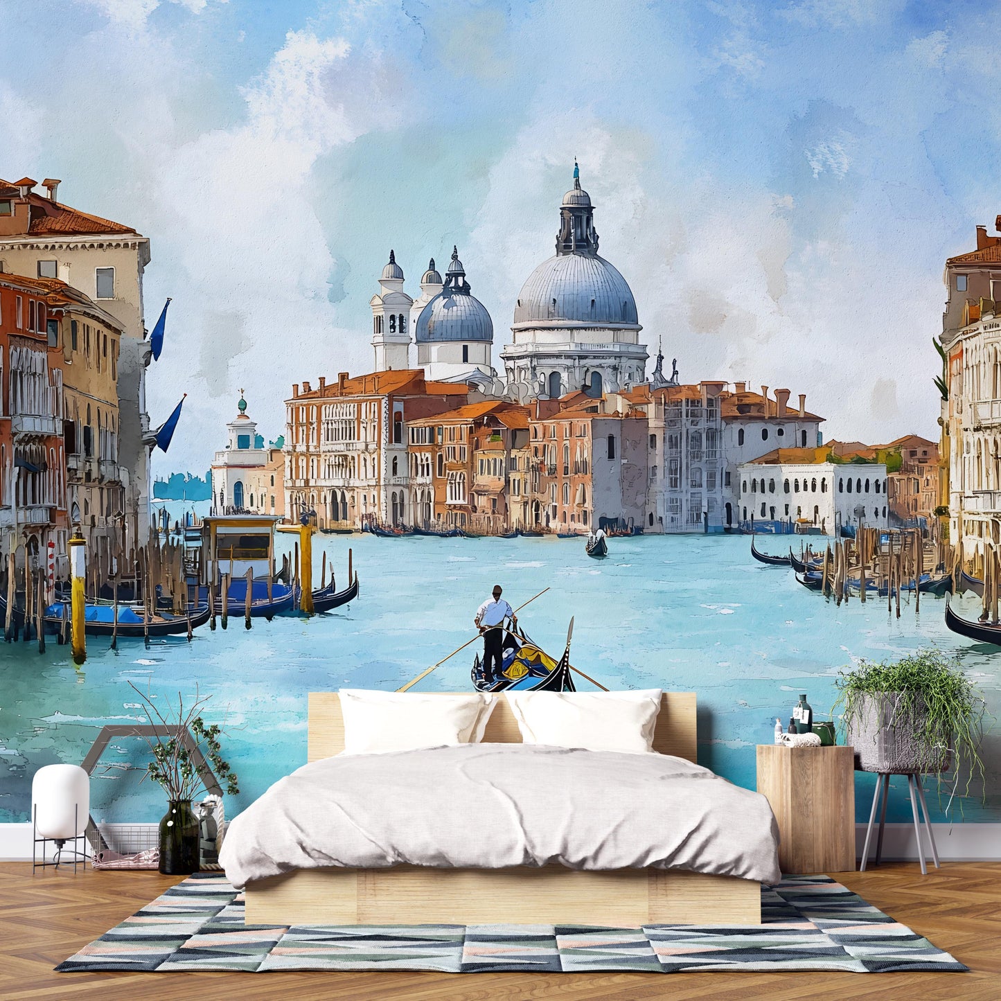 Venice Canal Wall Mural – Watercolor Italy Cityscape Wallpaper Vn917