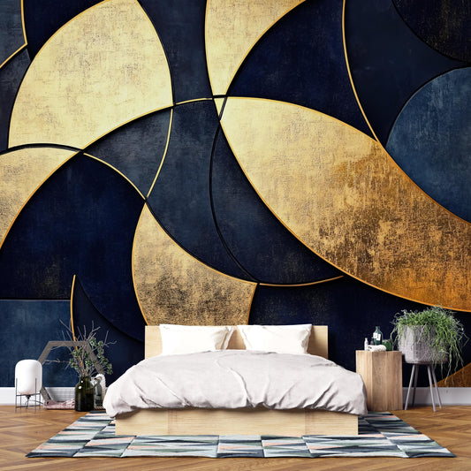 Gold Navy Abstract Wall Mural – Luxury Geometric Wallpaper Vn964