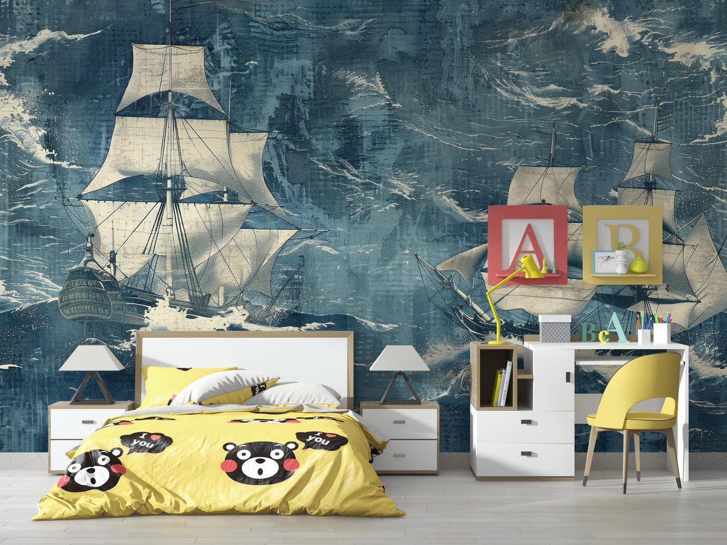 Nautical Ship Wall Mural | Ocean Sailing Wallpaper for Kids Room Vn1042
