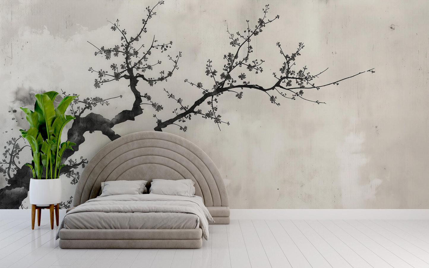 Japandi Cherry Blossom Wall Mural | Minimalist Nature Wallpaper Vn1041