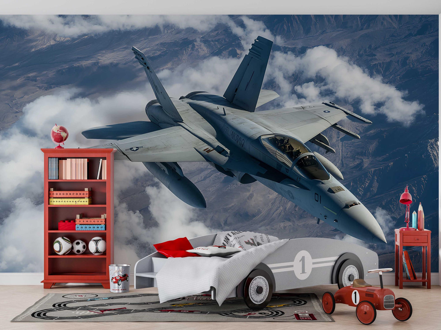 Jet Fighter Wall Mural – Realistic Military Aircraft Wallpaper for Boys Room, Aviation Decor, Pilot Gift, Removable Vinyl Art Vn459