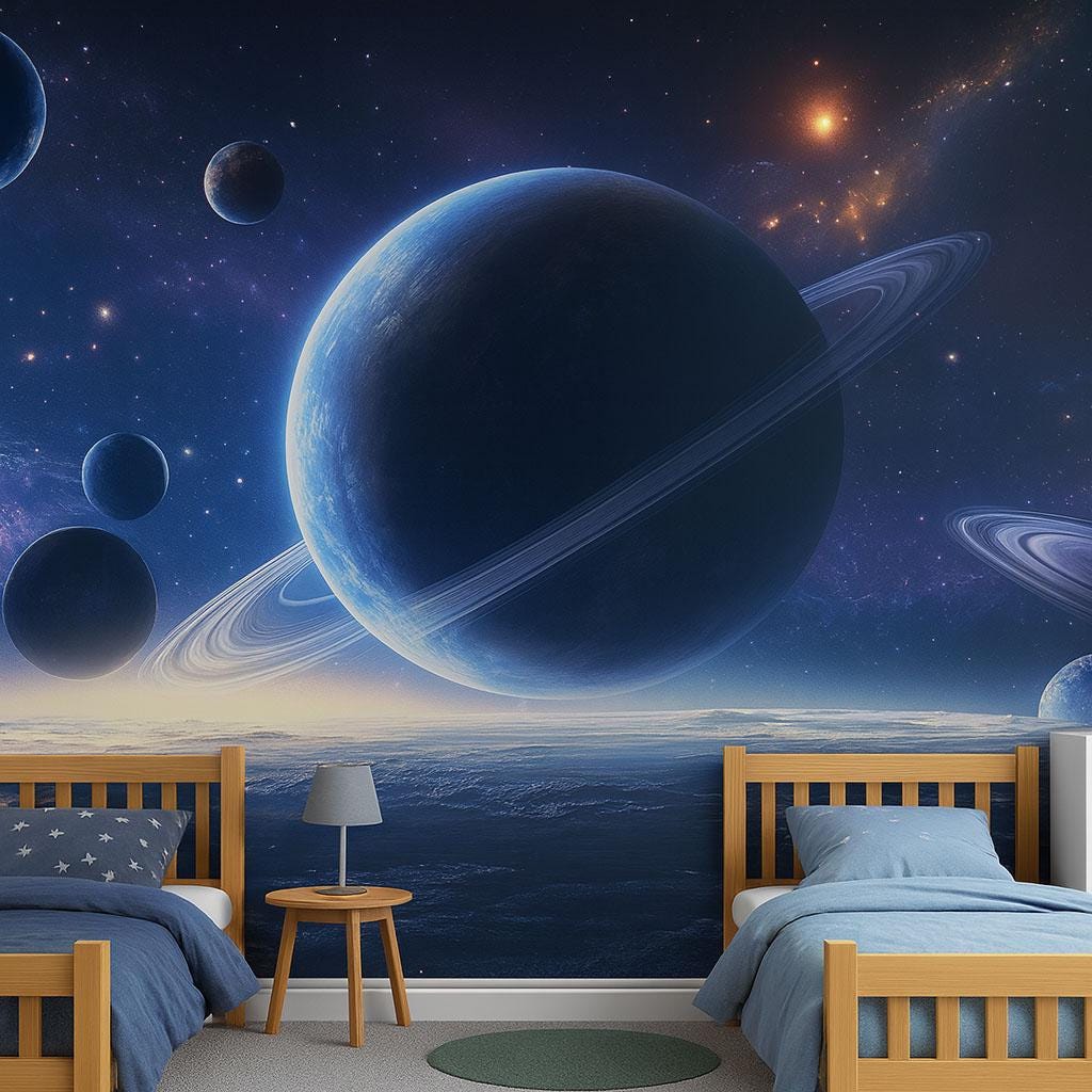 Saturn Planets Wall Mural – Outer Space Galaxy Wallpaper for Kids Bedroom Vn873