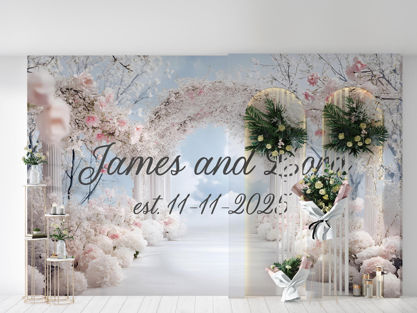 Custom Wedding Backdrop Sign | Personalized Floral Arch Wall Decor | Romantic Wedding Banner Vn515
