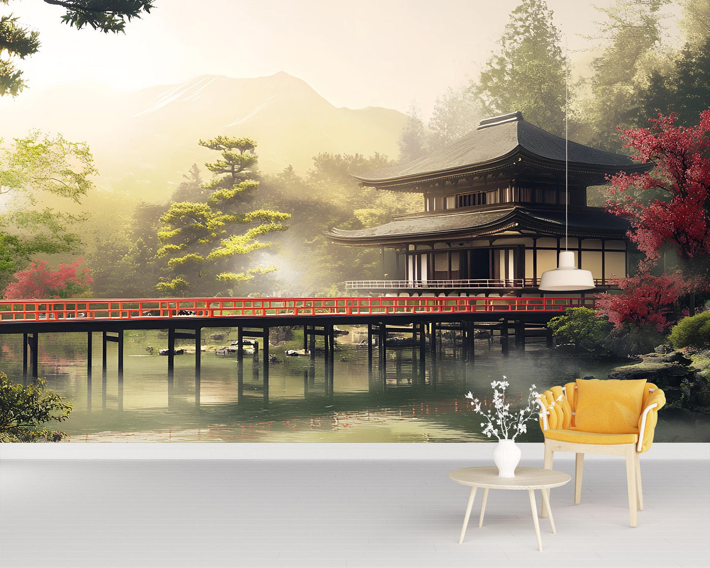 Japanese Temple Wall Mural – Tranquil Zen Garden Wallpaper for Living Room or Office Decor Vn498