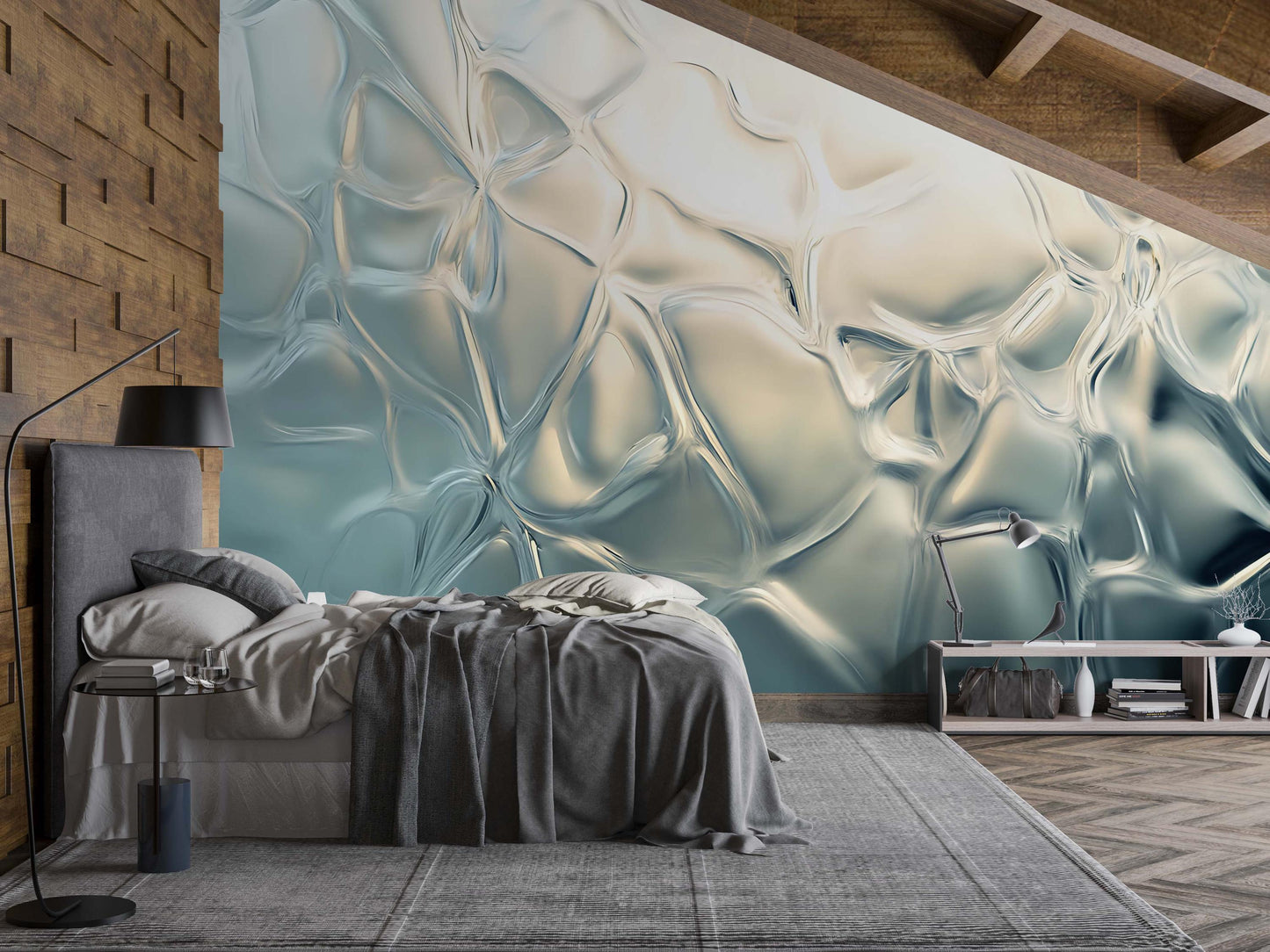 Abstract Ice Glass Effect Wall Mural, Modern 3D Textured Bedroom Accent Wallpaper Vn750