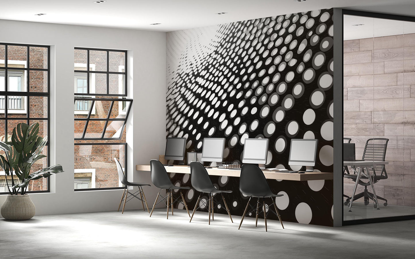 3D Dot Wall Mural – Black and White Optical Illusion Wallpaper, Modern Geometric Accent Wall for Office or Home Vn850