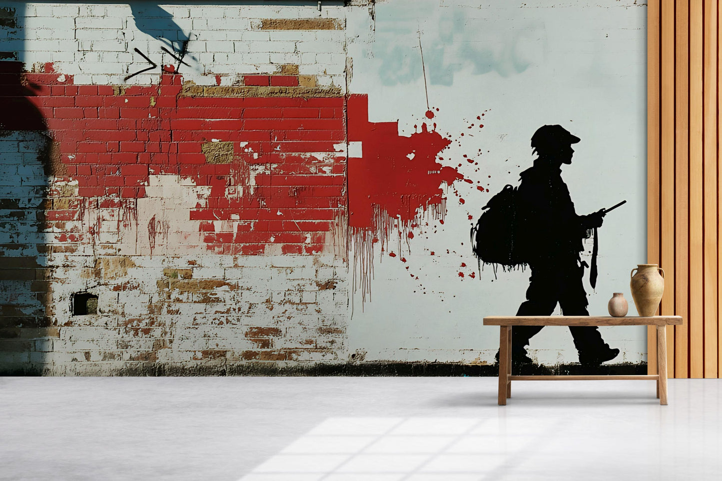 Urban Graffiti Wall Art Mural | Street Art Silhouette Print | Modern Industrial Decor for Living Room or Office Vn738