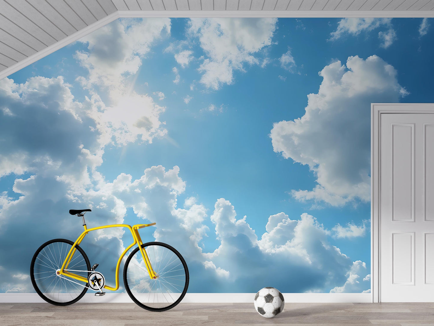 Blue Sky Cloud Wallpaper – Bright Sunlight Realistic Wall Mural Vn1019