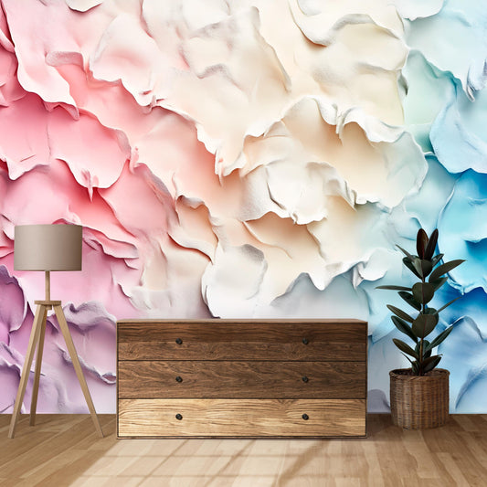 Pastel Abstract Kids Room Wall Art | Nursery Mural Printable | Soft 3D Flower Texture | Gender Neutral Baby Room Decor Vn055