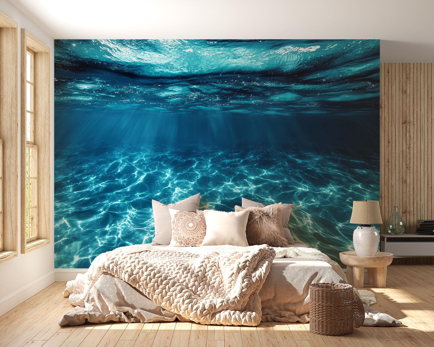 Underwater Ocean Wave Wall Mural – 3D Realistic Sea Water Wallpaper for Bedroom, Coastal Decor Vn742