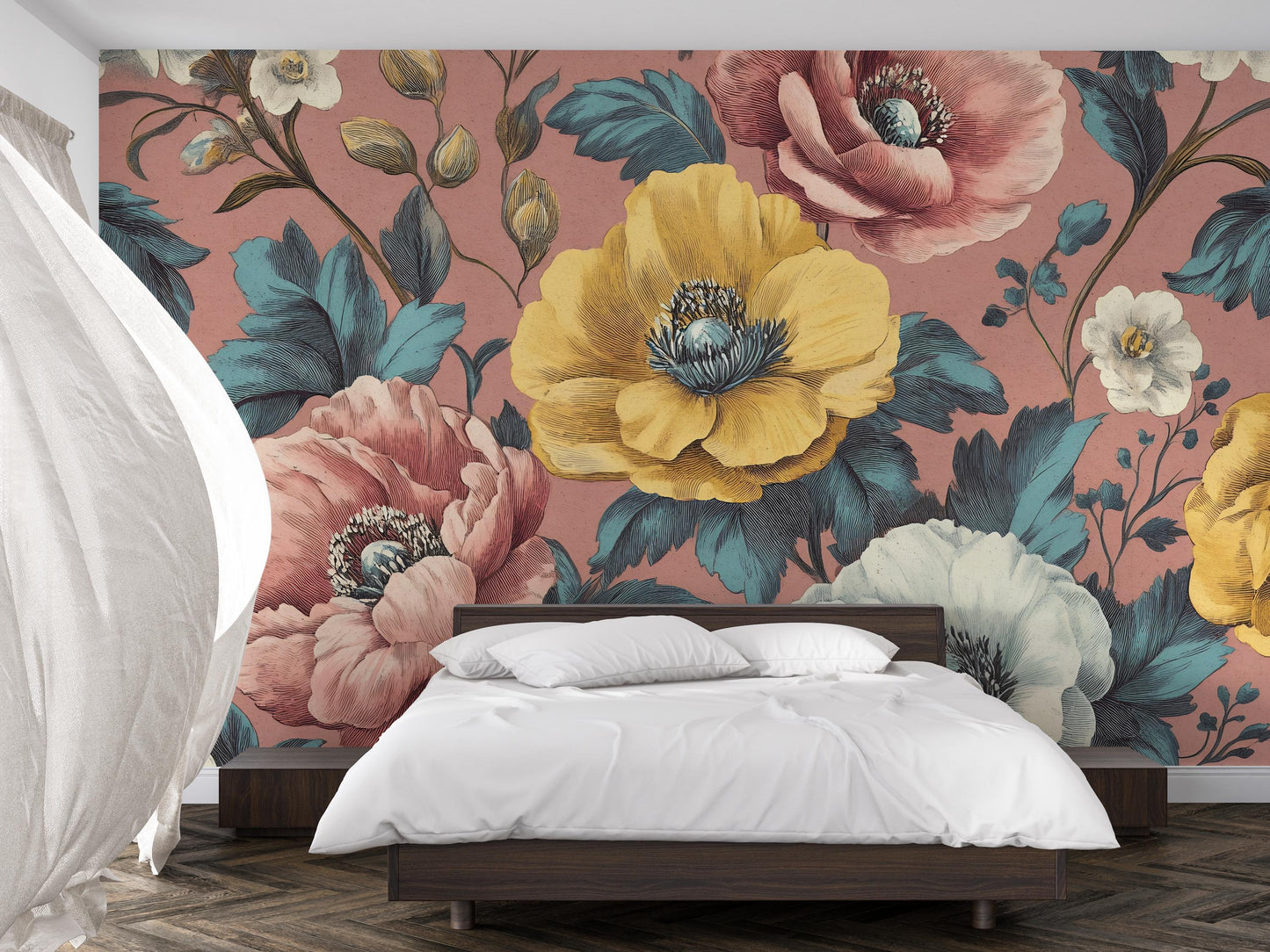 Vintage Floral Wall Mural – Large Botanical Flowers Wallpaper Vn1023
