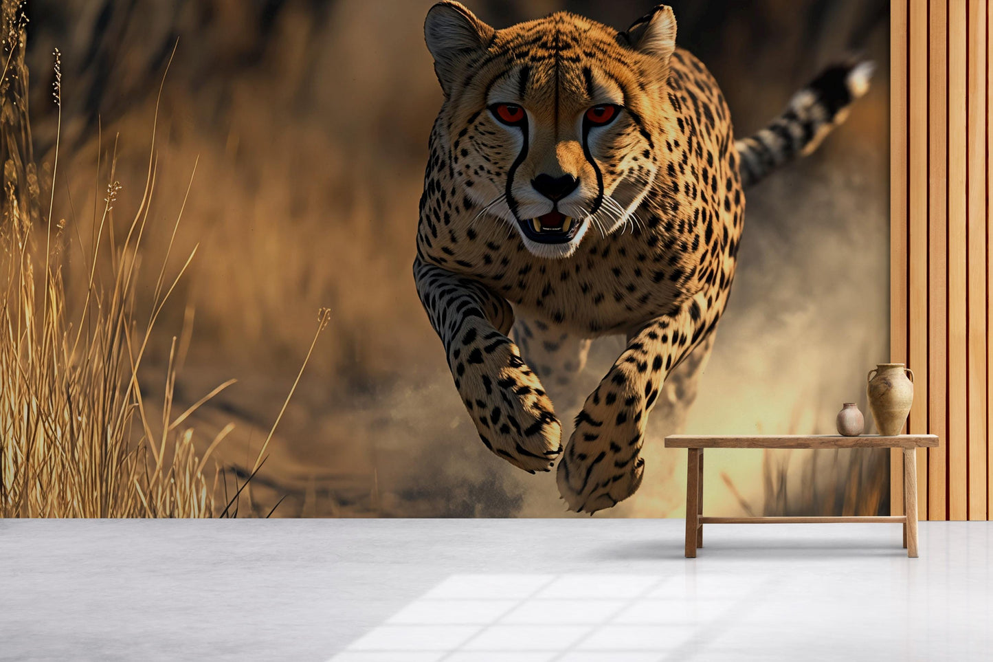 Cheetah Wall Mural | Wild Animal Safari Wallpaper | 3D Jungle Art | Bold Wildlife Decor for Living Room or Office Vn536