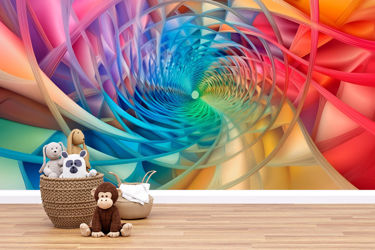 Rainbow Spiral Wall Mural – 3D Optical Illusion Kids Room Wallpaper Vn914