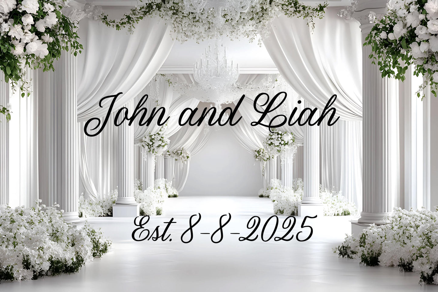 Custom Wedding Welcome Sign | Personalized Elegant White Floral Sign | Couple Name & Date | Wedding Decor Vn509