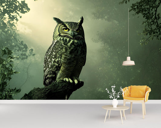 Owl Forest Wall Mural – Majestic Owl Wallpaper for Living Room, Nature Woodland Wall Art, Removable Peel and Stick Wall Decor Vn502