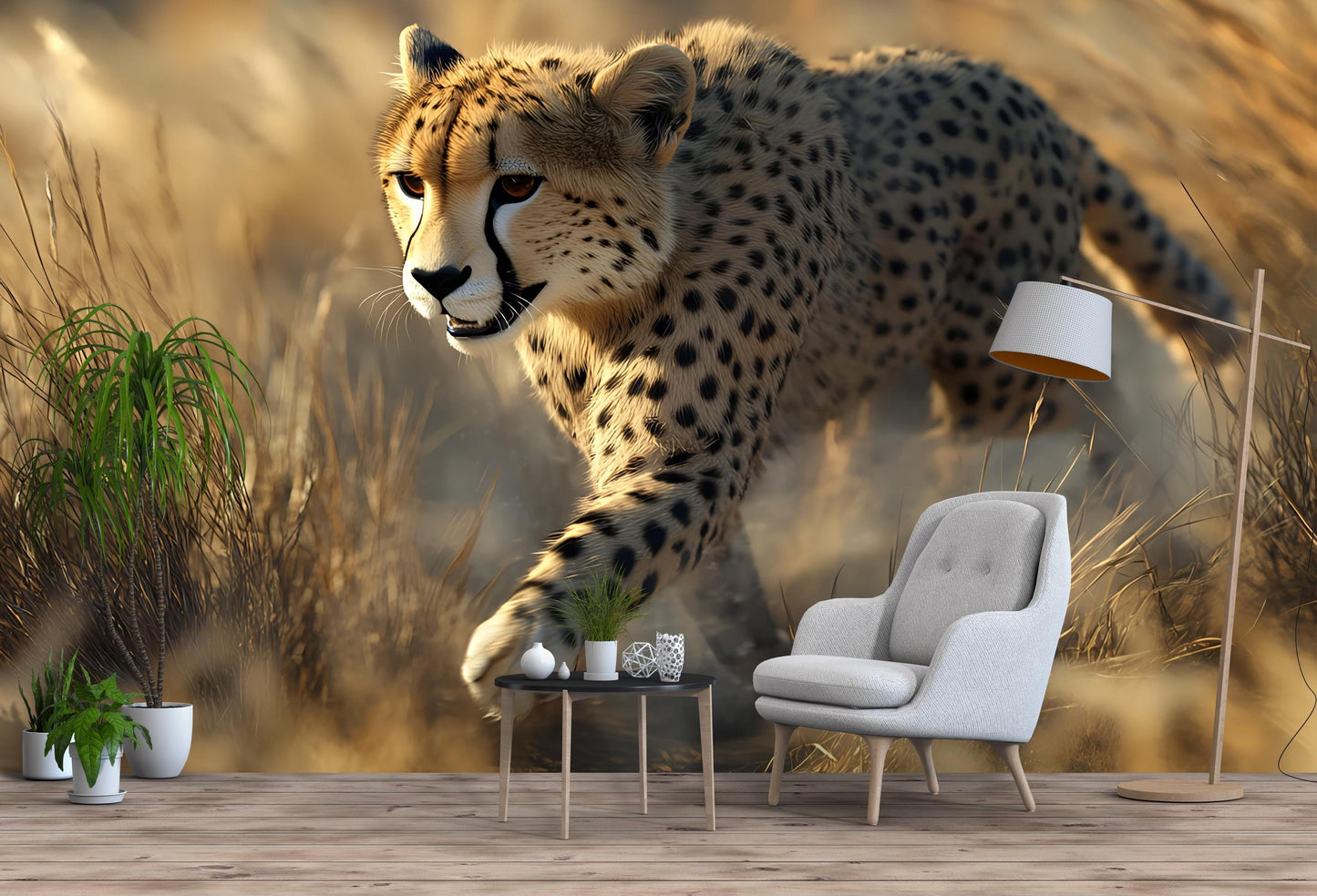 Cheetah Safari Wall Mural | Wild Animal Jungle Art | Living Room Feature Wallpaper | Nature Scene Photo Backdrop | Wildlife Decor Vn540