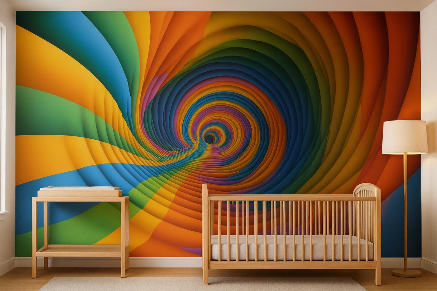 Rainbow 3D Tunnel Wall Mural – Colorful Optical Illusion Wallpaper Vn908