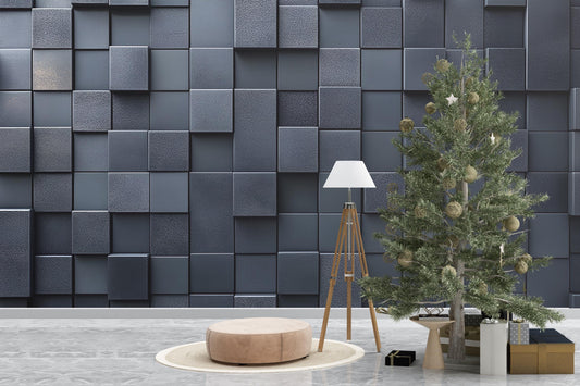 Modern 3D Black Wall Art | Geometric Textured Panel Mural | Minimalist Dark Accent Wall Decor Vn230