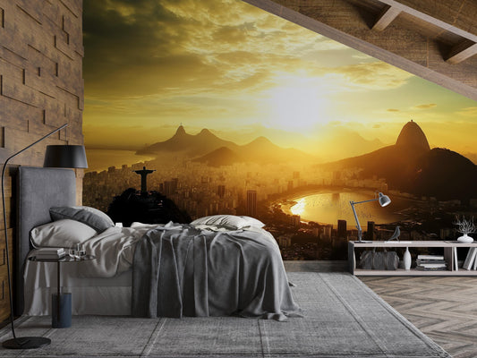 Rio Sunrise Mural – Christ Redeemer Brazil Wall Art Wallpaper Vn945