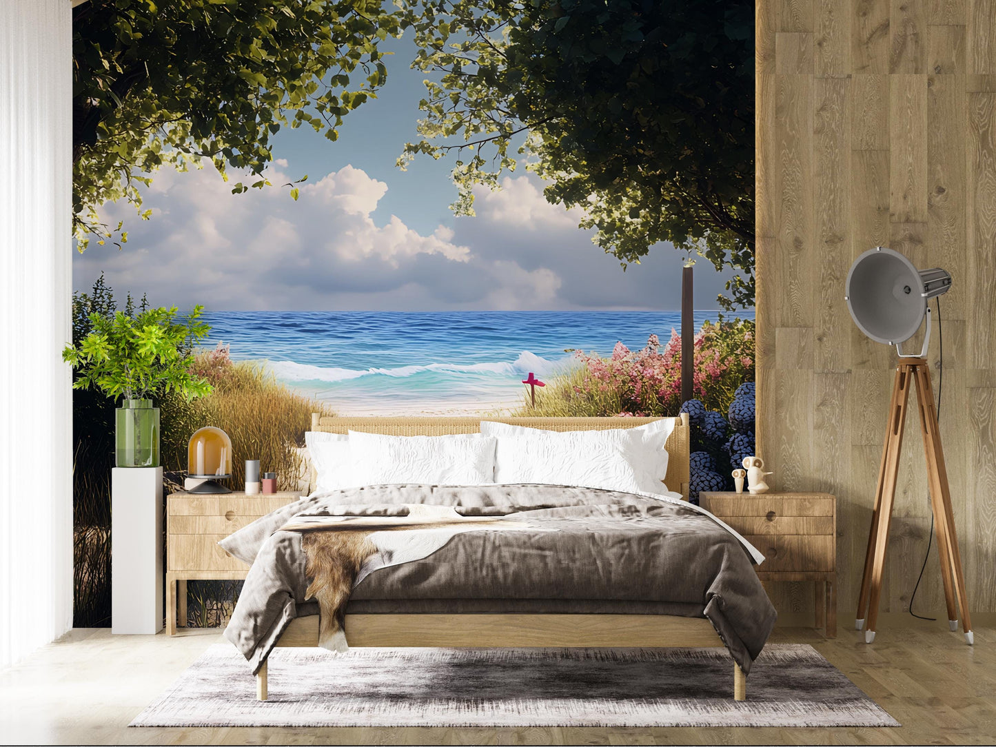 Beach Wall Mural for Bedroom – Ocean View Removable Wallpaper, Coastal Nature Landscape, Serene Sea Backdrop for Home Decor Vn289