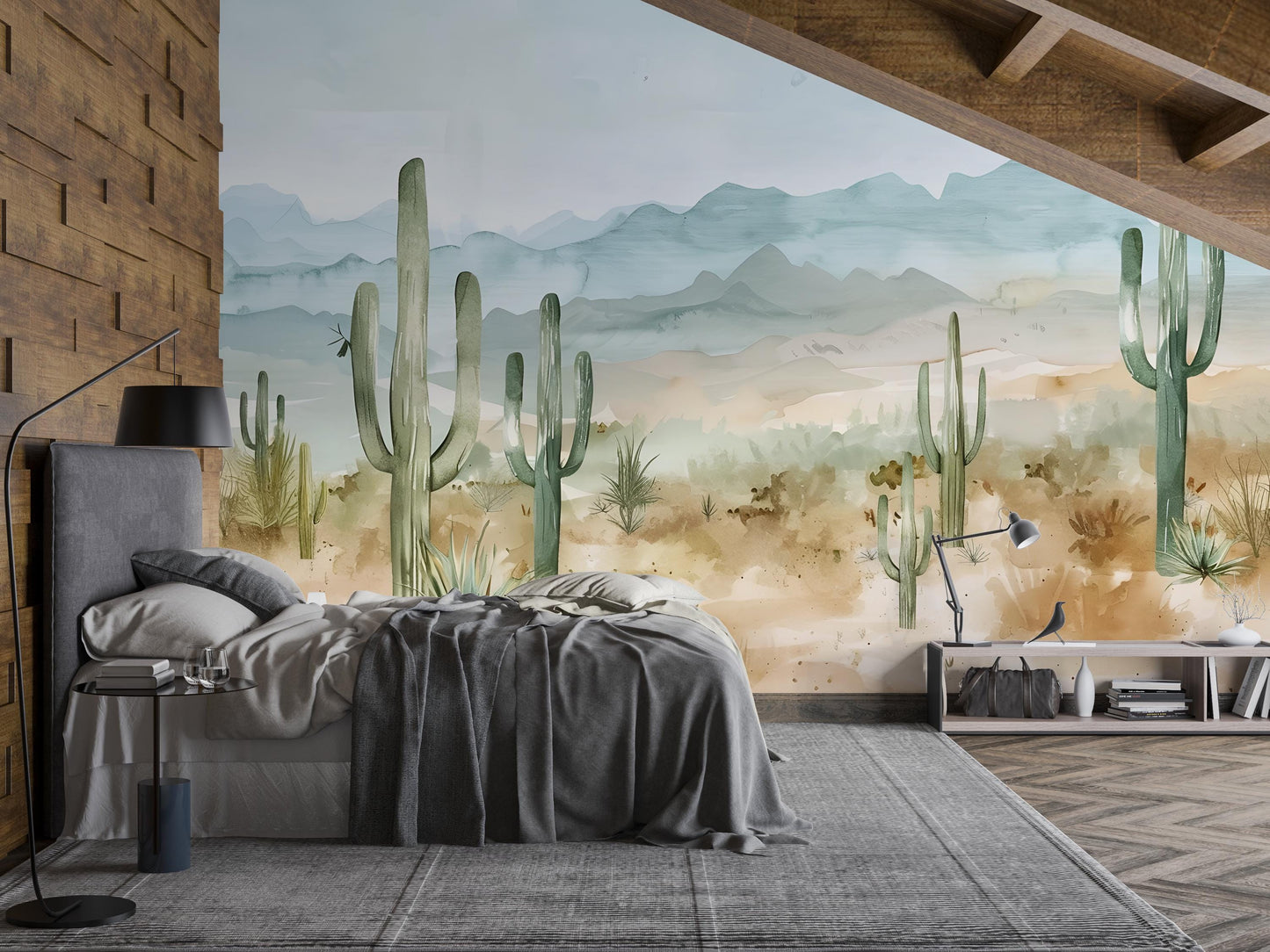 Desert Cactus Wall Mural – Southwestern Mountains Boho Wallpaper Vn1006