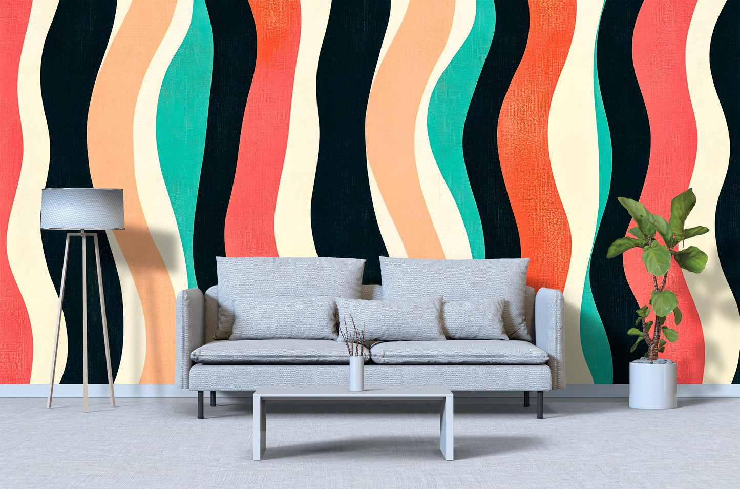 Retro Wavy Stripes Wallpaper – Bold Colorful Wall Mural Vn1020
