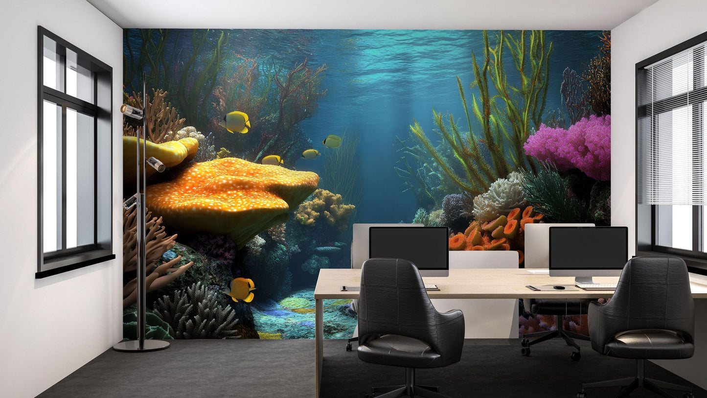 Tropical Coral Reef Wall Mural – Vibrant Underwater Ocean Scene Vn819
