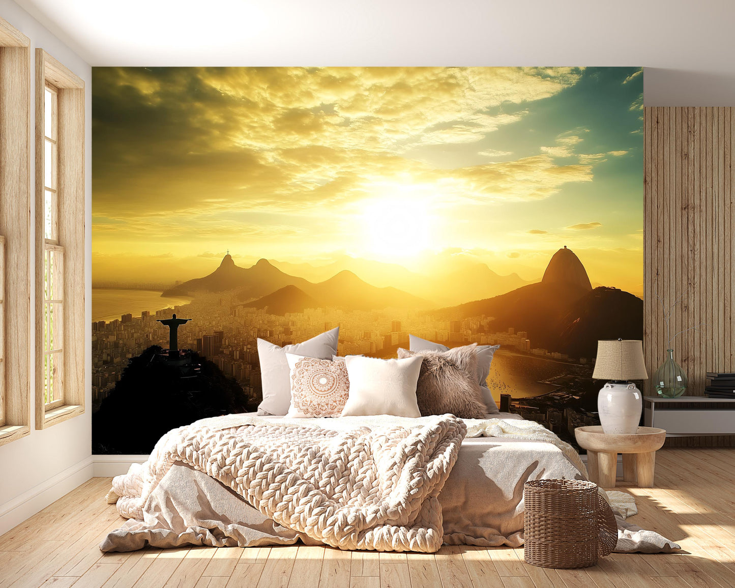 Rio Sunrise Mural – Christ Redeemer Brazil Wall Art Wallpaper Vn945