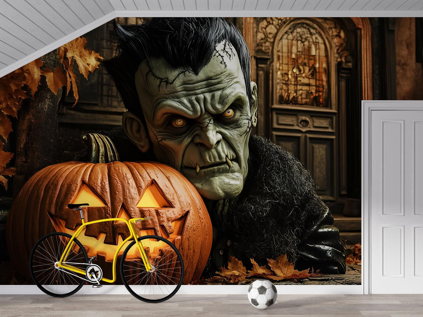 Frankenstein & Pumpkin Wall Mural – Creepy Halloween Home Decor Vn807