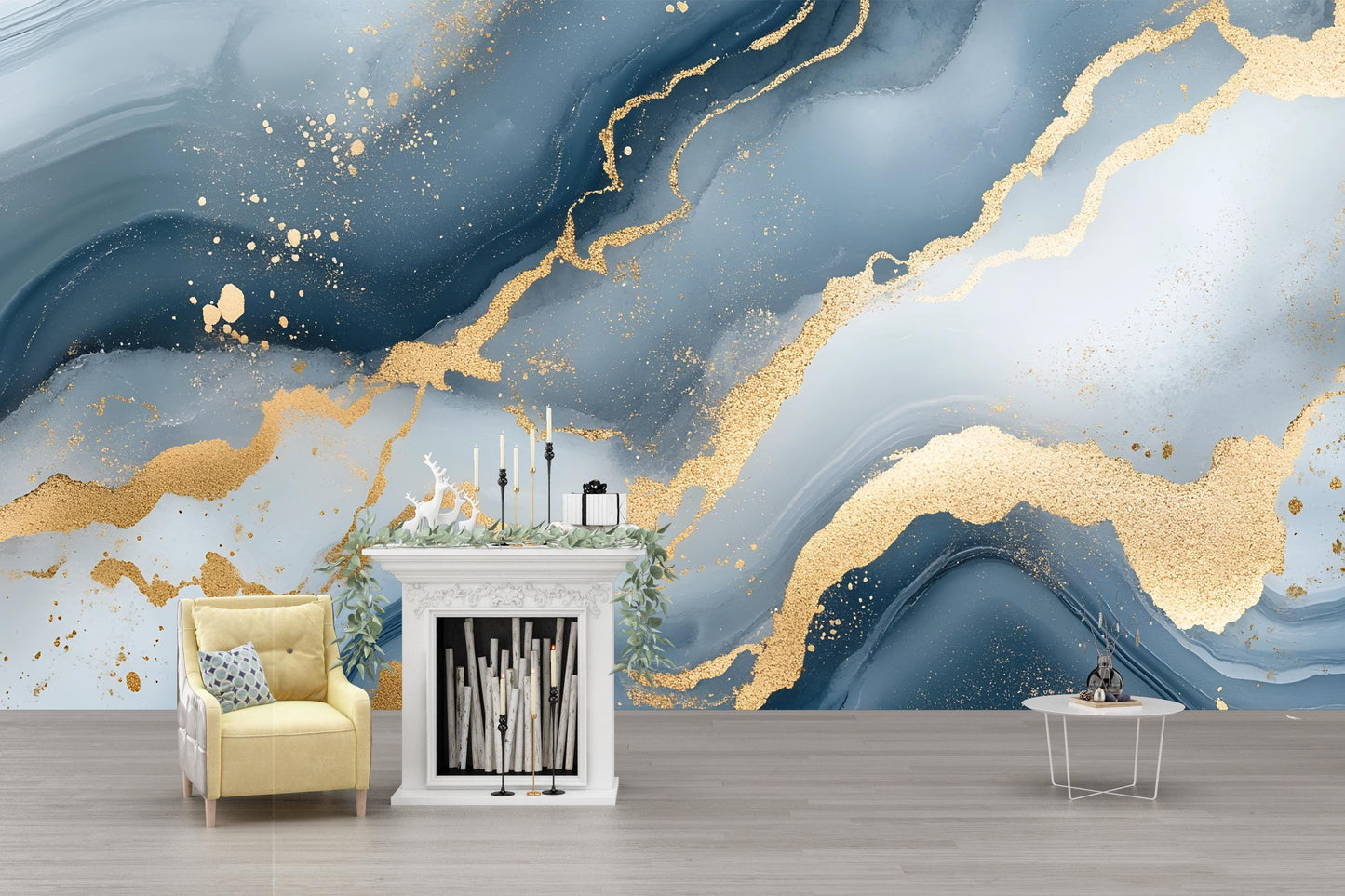 Blue Gold Marble Wall Mural – Abstract Luxury Wallpaper Vn967