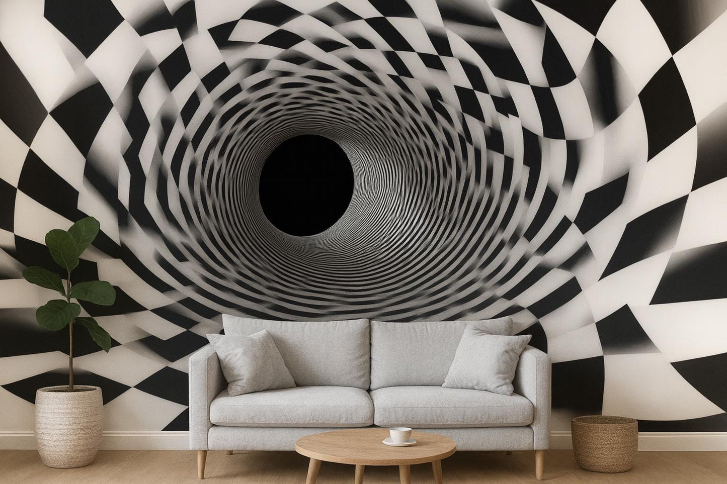 Black White 3D Tunnel Wall Mural – Optical Illusion Wallpaper Vn909