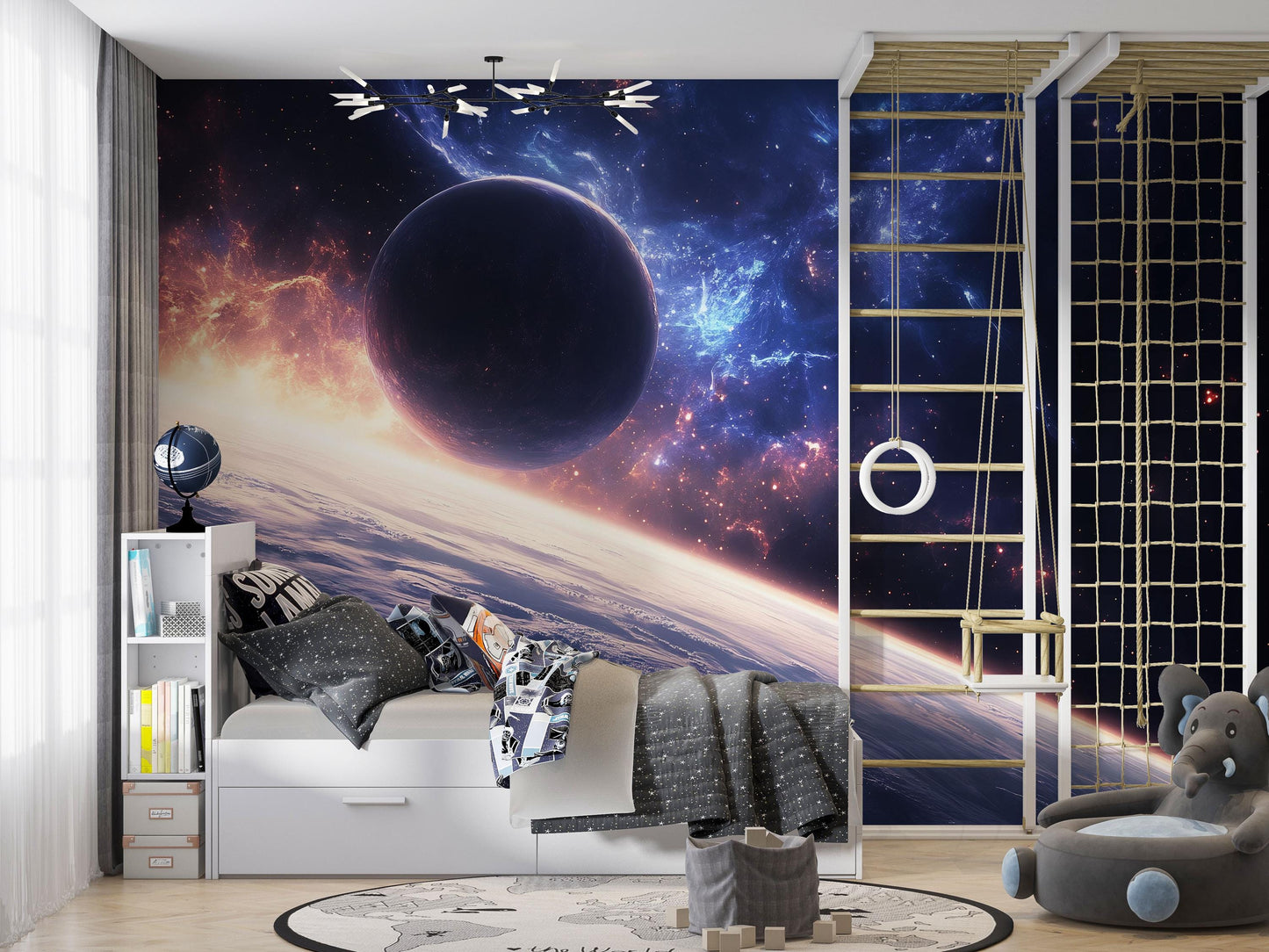 Space Planet Wall Mural – Galaxy Wallpaper with Stars & Nebula, Cosmic Accent Wall for Living Room or Bedroom Vn865