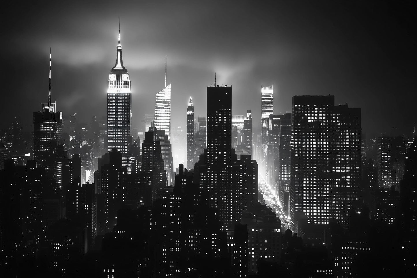NYC Skyline Wall Mural – Black White Empire State Wallpaper, Modern City Decor Vn887