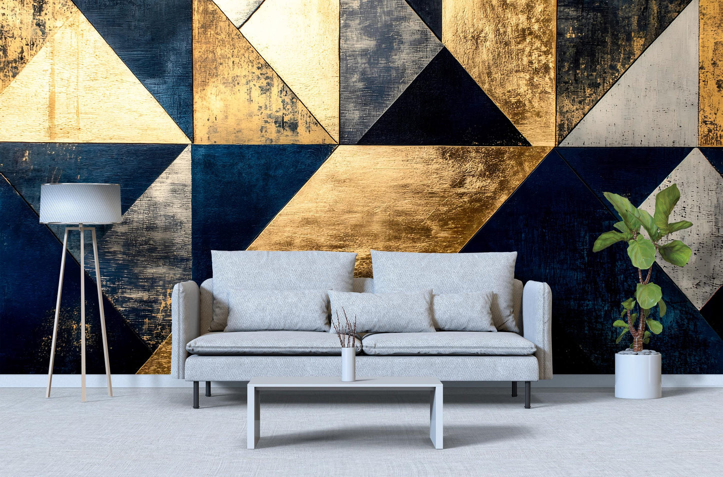 Gold Navy Geometric Wall Mural – Luxury Abstract Wallpaper Vn965