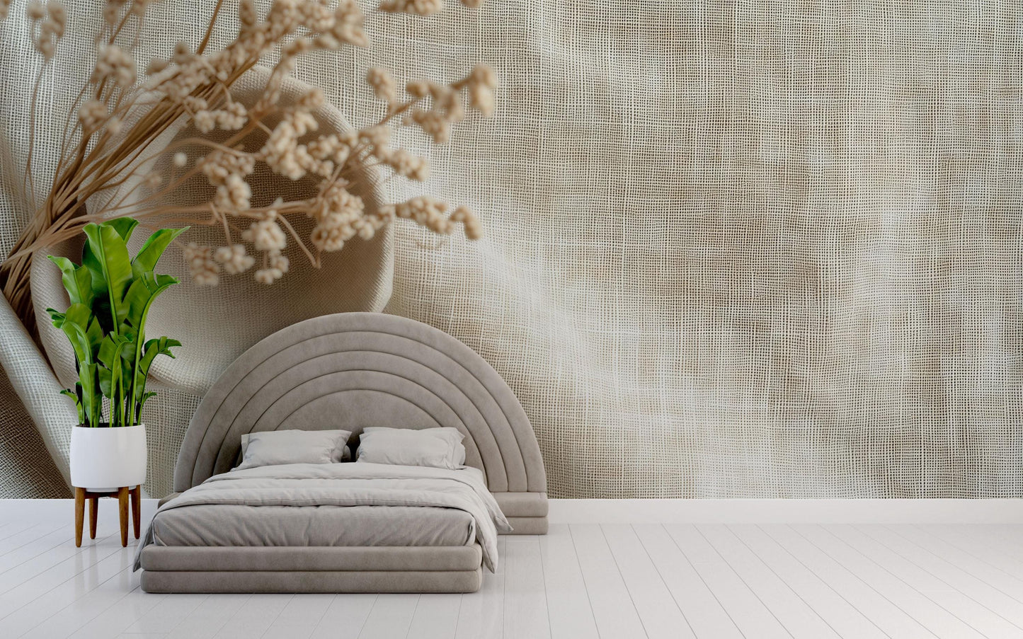 Minimalist Beige Linen Texture Wall Mural – Modern Neutral Fabric Wallpaper  Vn826