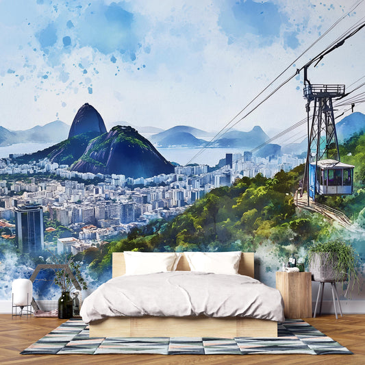Rio de Janeiro Wall Mural – Sugarloaf Mountain Cable Car Skyline Wallpaper Vn939