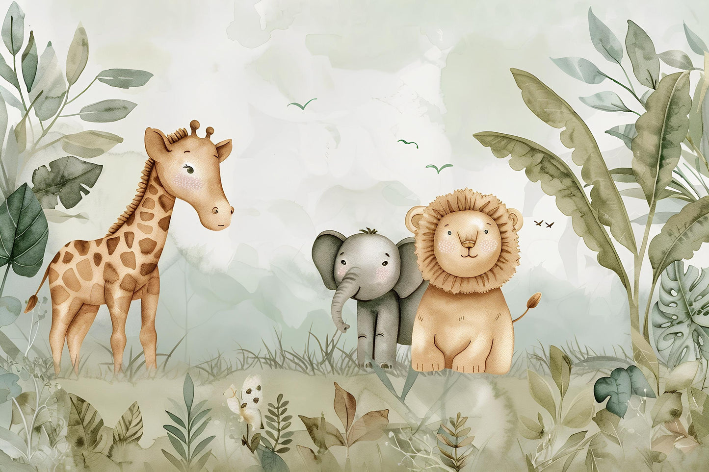 Safari Animal Nursery Mural | Jungle Wallpaper for Kids Room Vn1039