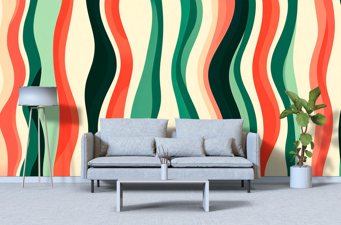 Retro Wave Stripe Wallpaper – Mid Century Modern Abstract Wall Mural Vn1018