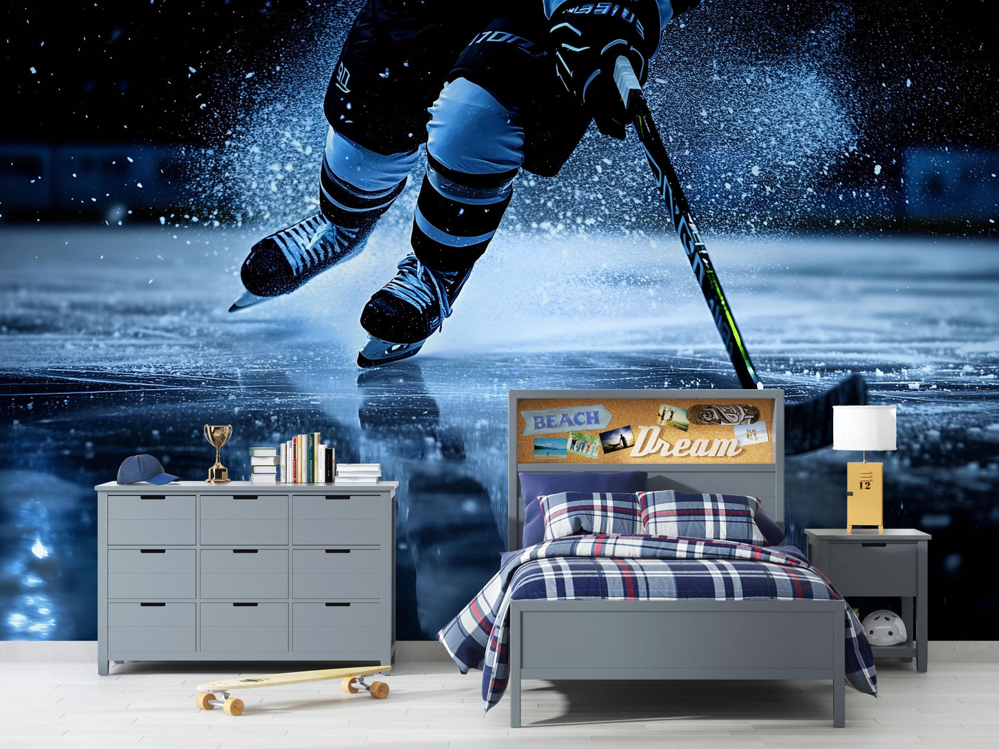 Ice Hockey Action Wall Mural – Boys Sports Room Decor, Teen Athlete Wallpaper Vn882