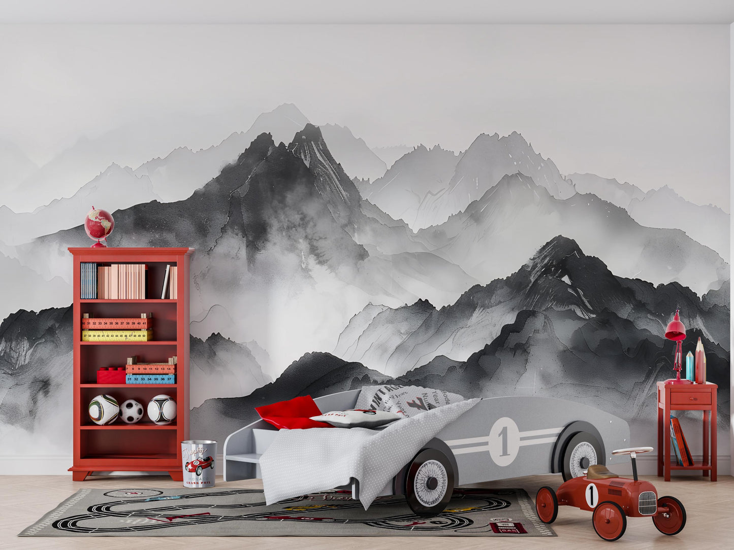 Mountain Wall Mural – Black and White Landscape Wallpaper, Misty Nature Accent Wall Decor for Bedroom or Living Room Vn1063